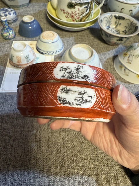 古玩陶瓷創(chuàng)匯墨彩山水人物印盒拍賣，當(dāng)前價(jià)格3888元