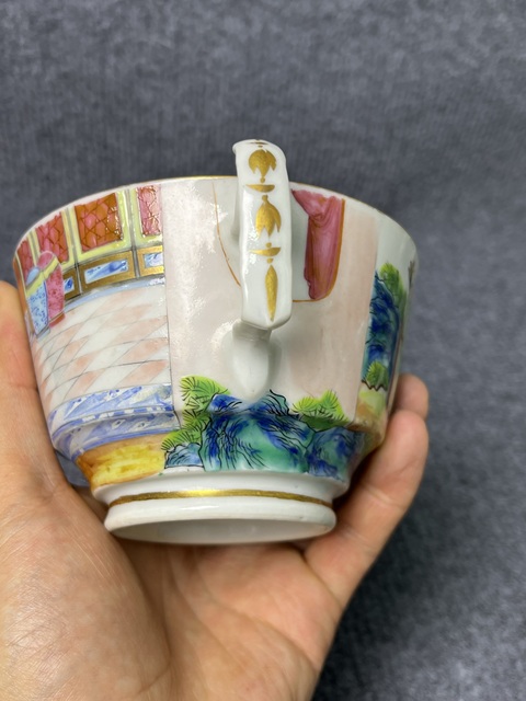 古玩陶瓷廣彩人物故事紋大把杯拍賣，當前價格1988元