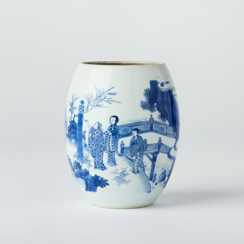 古玩陶瓷人物紋青花蓮子罐真品鑒賞圖