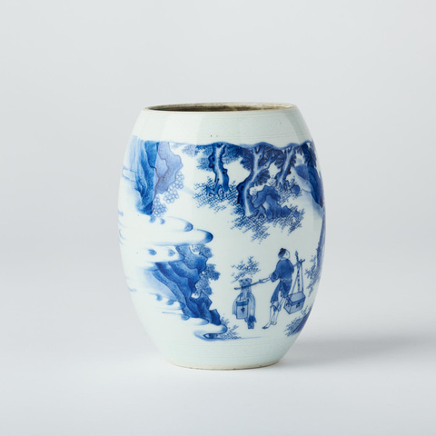 古玩陶瓷人物紋青花蓮子罐真品鑒賞圖