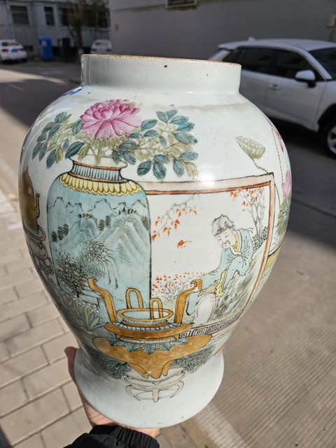 古玩陶瓷淺絳博古人物將軍罐真品鑒賞圖