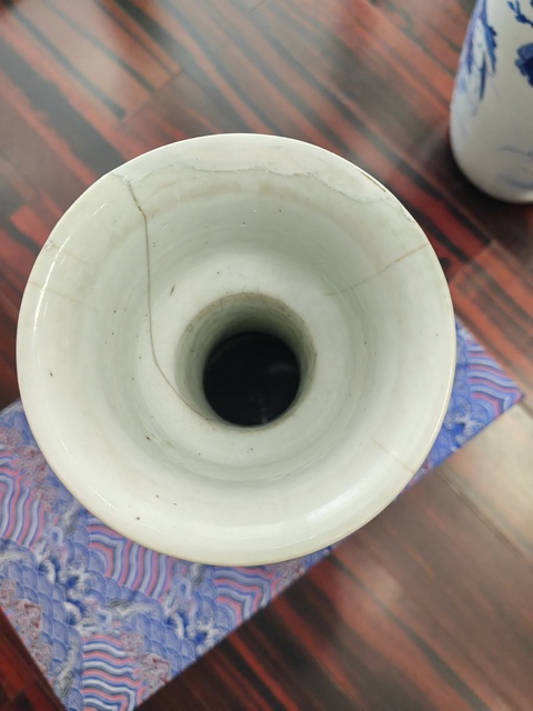古玩陶瓷清中早期 青花皮球花卉紋賞瓶真品鑒賞圖