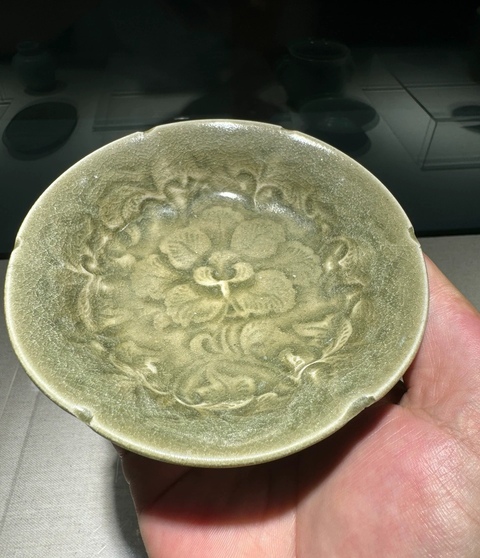 古玩陶瓷耀州窯牡丹紋臥足洗真品鑒賞圖