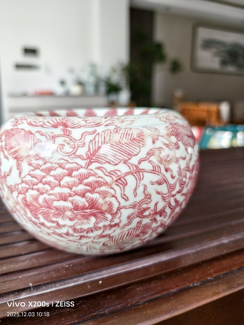 古玩陶瓷釉里紅花卉紋蘋果尊真品鑒賞圖