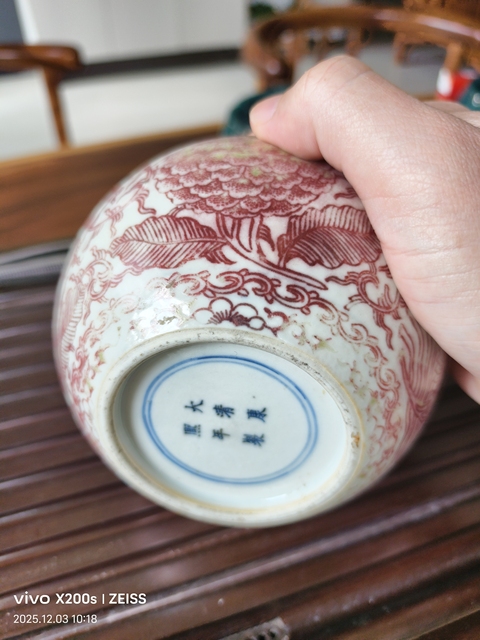 古玩陶瓷釉里紅花卉紋蘋果尊真品鑒賞圖