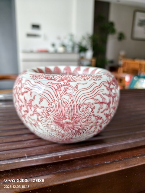 古玩陶瓷釉里紅花卉紋蘋果尊真品鑒賞圖