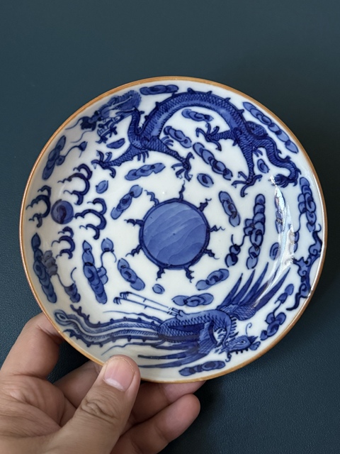 古玩陶瓷龍鳳紋青花盤真品鑒賞圖