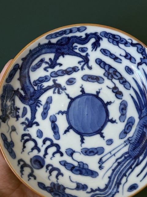 古玩陶瓷龍鳳紋青花盤真品鑒賞圖