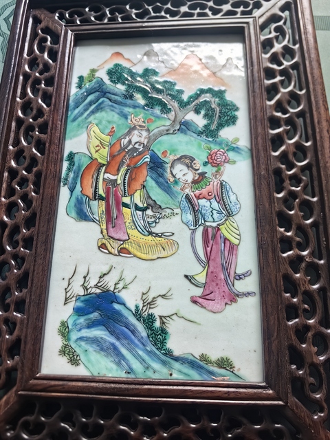 古玩陶瓷清晚期粉彩人物故事圖瓷板真品鑒賞圖