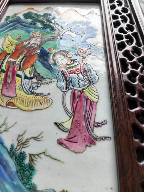 古玩陶瓷清晚期粉彩人物故事圖瓷板真品鑒賞圖