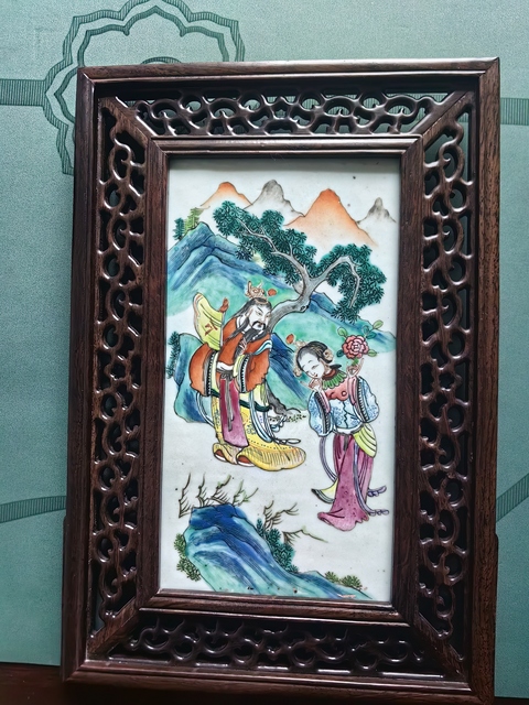 古玩陶瓷清晚期粉彩人物故事圖瓷板真品鑒賞圖