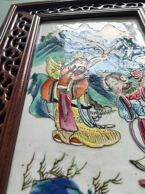 古玩陶瓷清晚期粉彩人物故事圖瓷板真品鑒賞圖