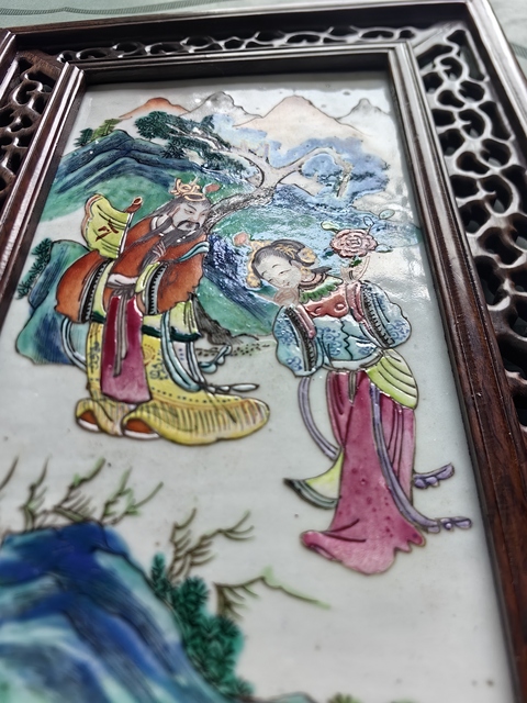 古玩陶瓷清晚期粉彩人物故事圖瓷板真品鑒賞圖