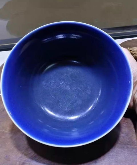 古玩陶瓷清道光 藍釉碗（官）真品鑒賞圖