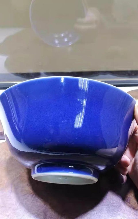 古玩陶瓷清道光 藍釉碗（官）真品鑒賞圖