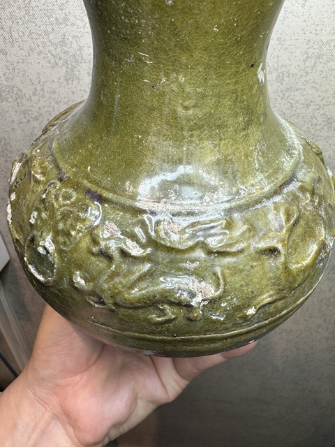 古玩陶瓷漢·綠釉跑獸瓶拍賣，當前價格1396元