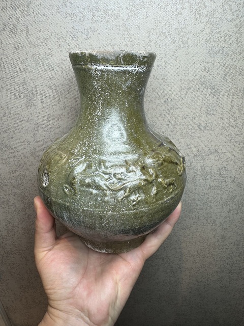 古玩陶瓷漢·綠釉跑獸瓶拍賣，當前價格1396元