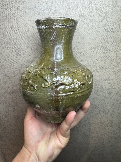 古玩陶瓷漢·綠釉跑獸瓶拍賣，當前價格1396元