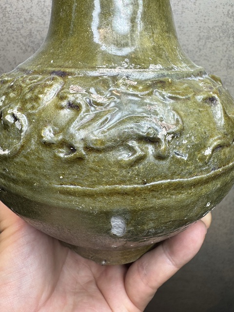 古玩陶瓷漢·綠釉跑獸瓶拍賣，當前價格1396元