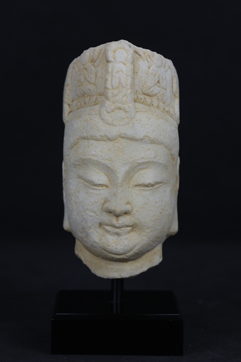 古玩雜項漢白石佛頭真品鑒賞圖