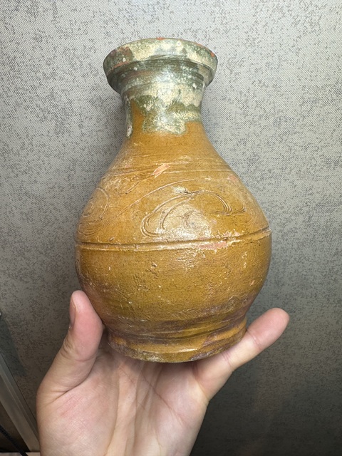 古玩陶瓷漢·二道釉刻花瓶真品鑒賞圖