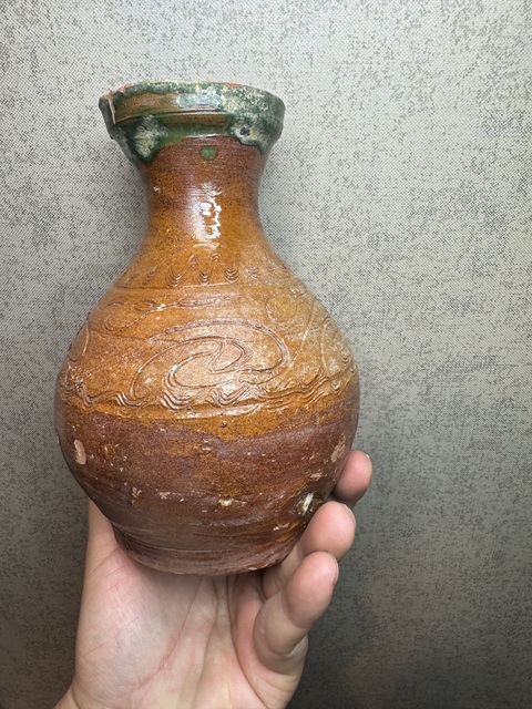 古玩陶瓷漢·水波紋釉陶瓶真品鑒賞圖