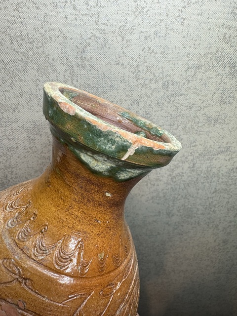 古玩陶瓷漢·水波紋釉陶瓶真品鑒賞圖