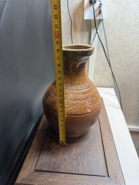 古玩陶瓷漢·水波紋釉陶瓶真品鑒賞圖