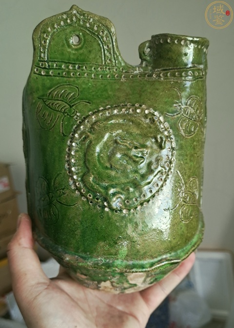 古玩陶瓷遼綠釉皮囊壺真品鑒賞圖