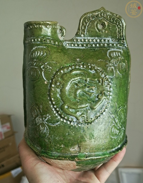 古玩陶瓷遼綠釉皮囊壺真品鑒賞圖