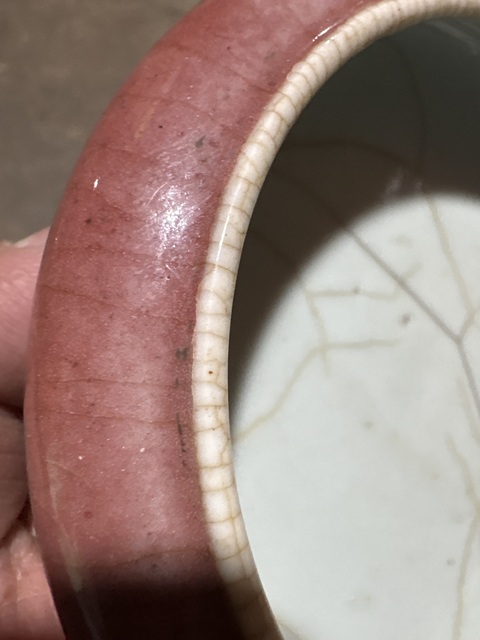 古玩陶瓷文房紅釉洗真品鑒賞圖