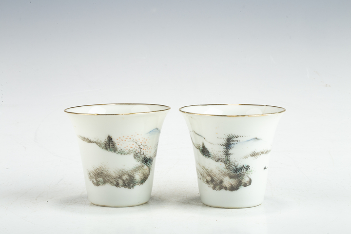 古玩陶瓷民國·淺絳彩山水紋馬蹄杯拍賣，當前價格860元