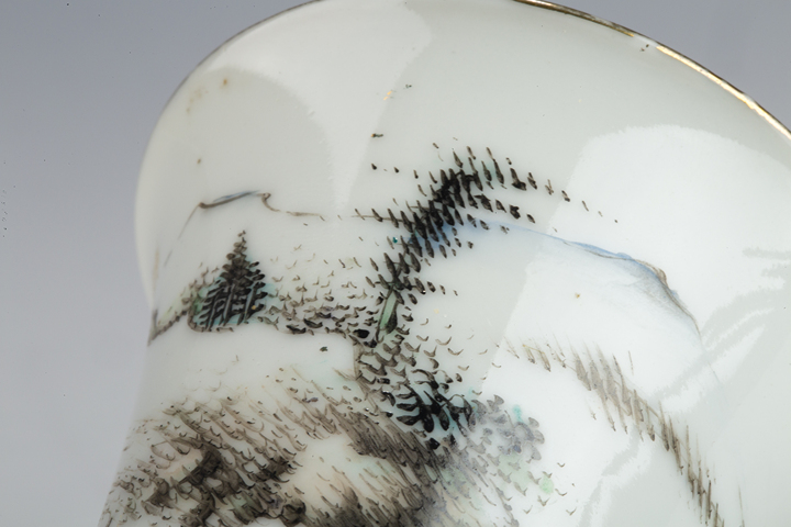 古玩陶瓷民國·淺絳彩山水紋馬蹄杯拍賣，當前價格860元