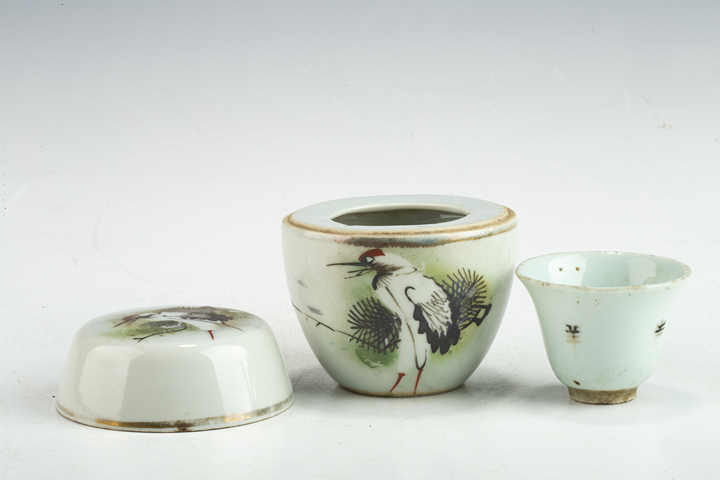 古玩陶瓷民國·粉彩松鶴延年紋溫酒器真品鑒賞圖