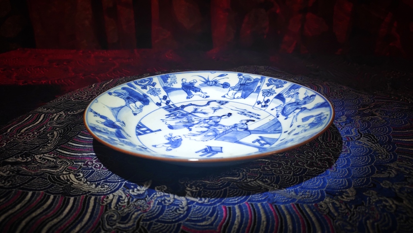 古玩陶瓷清康熙·青花人物故事紋折沿盤真品鑒賞圖