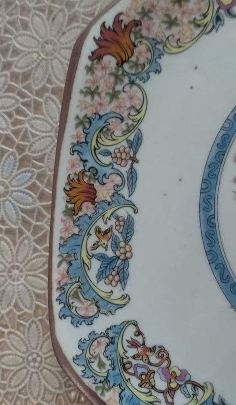 古玩陶瓷印彩花鳥盤真品鑒賞圖