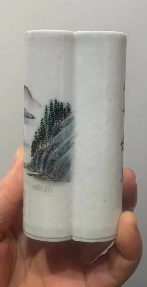 古玩陶瓷書卷型文房筆筒真品鑒賞圖