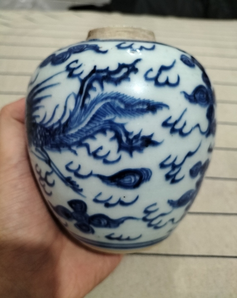 古玩陶瓷青花鳳紋罐，疑似復窯真品鑒賞圖