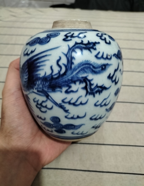 古玩陶瓷青花鳳紋罐，疑似復窯真品鑒賞圖