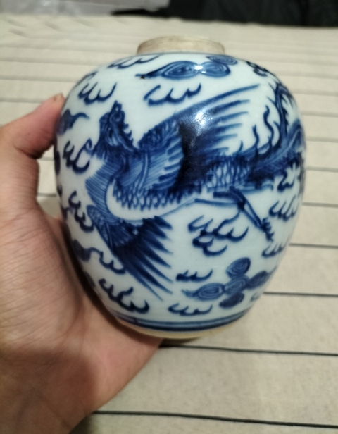 古玩陶瓷青花鳳紋罐，疑似復窯真品鑒賞圖