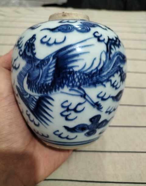 古玩陶瓷青花鳳紋罐，疑似復窯真品鑒賞圖