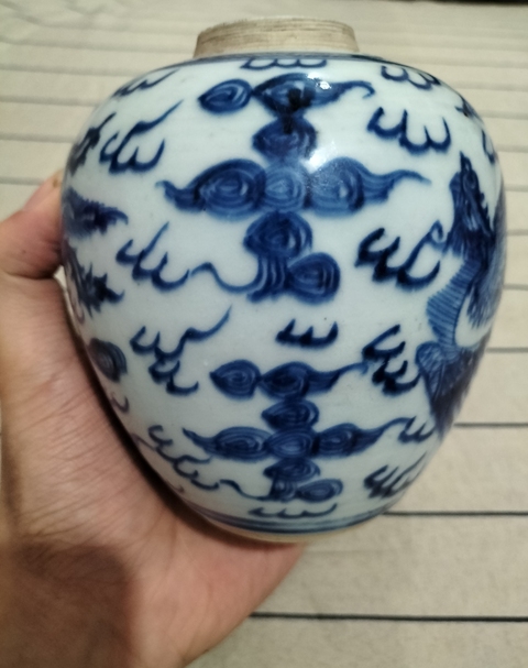 古玩陶瓷青花鳳紋罐，疑似復窯真品鑒賞圖