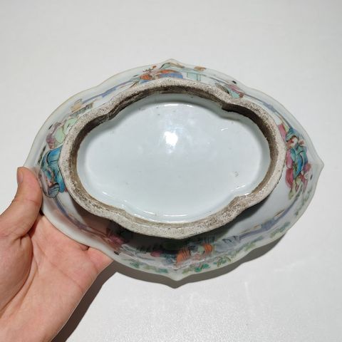 古玩陶瓷晚清粉彩海棠型供盤真品鑒賞圖