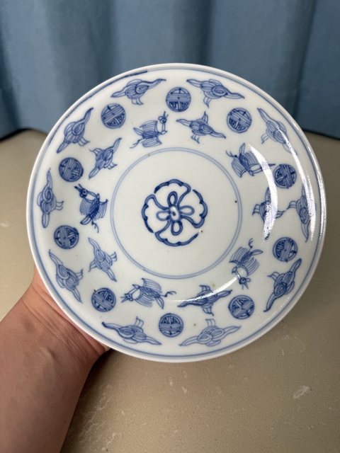 古玩陶瓷日本江戶青花云鶴紋盤真品鑒賞圖