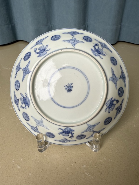 古玩陶瓷日本江戶青花云鶴紋盤真品鑒賞圖