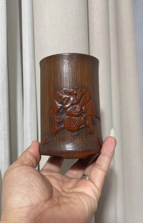 古玩雜項竹雕筆筒真品鑒賞圖