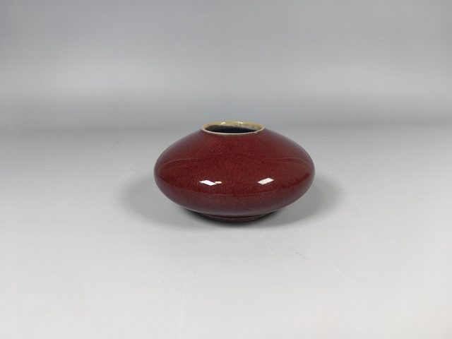 古玩陶瓷清中晚均紅釉飛碟水盂真品鑒賞圖