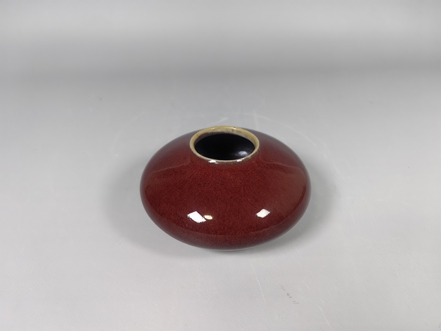 古玩陶瓷清中晚均紅釉飛碟水盂真品鑒賞圖