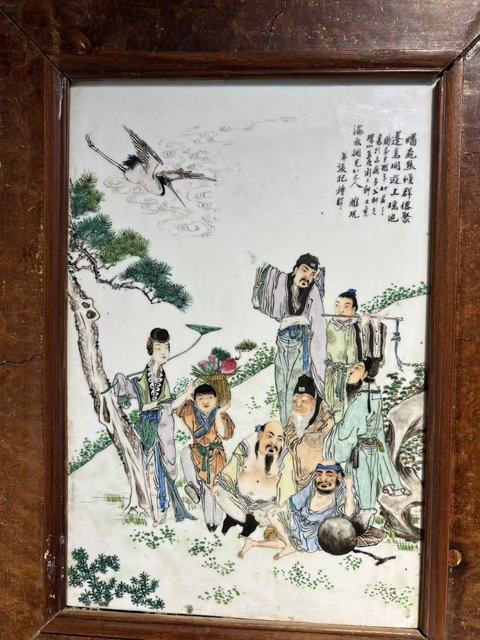 古玩陶瓷油粉彩人物故事紋瓷板真品鑒賞圖