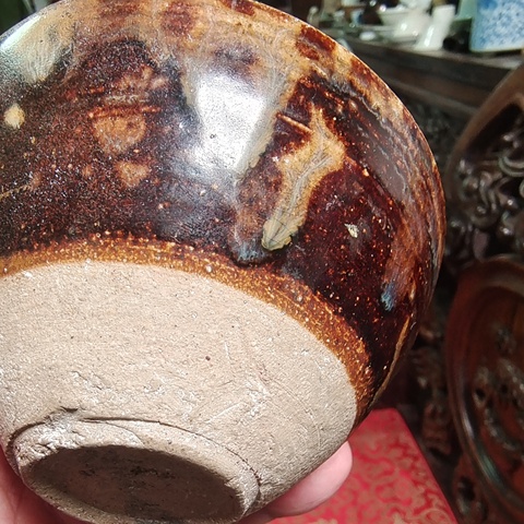 古玩陶瓷南宋吉州窯剪紙貼花窯變盞真品鑒賞圖